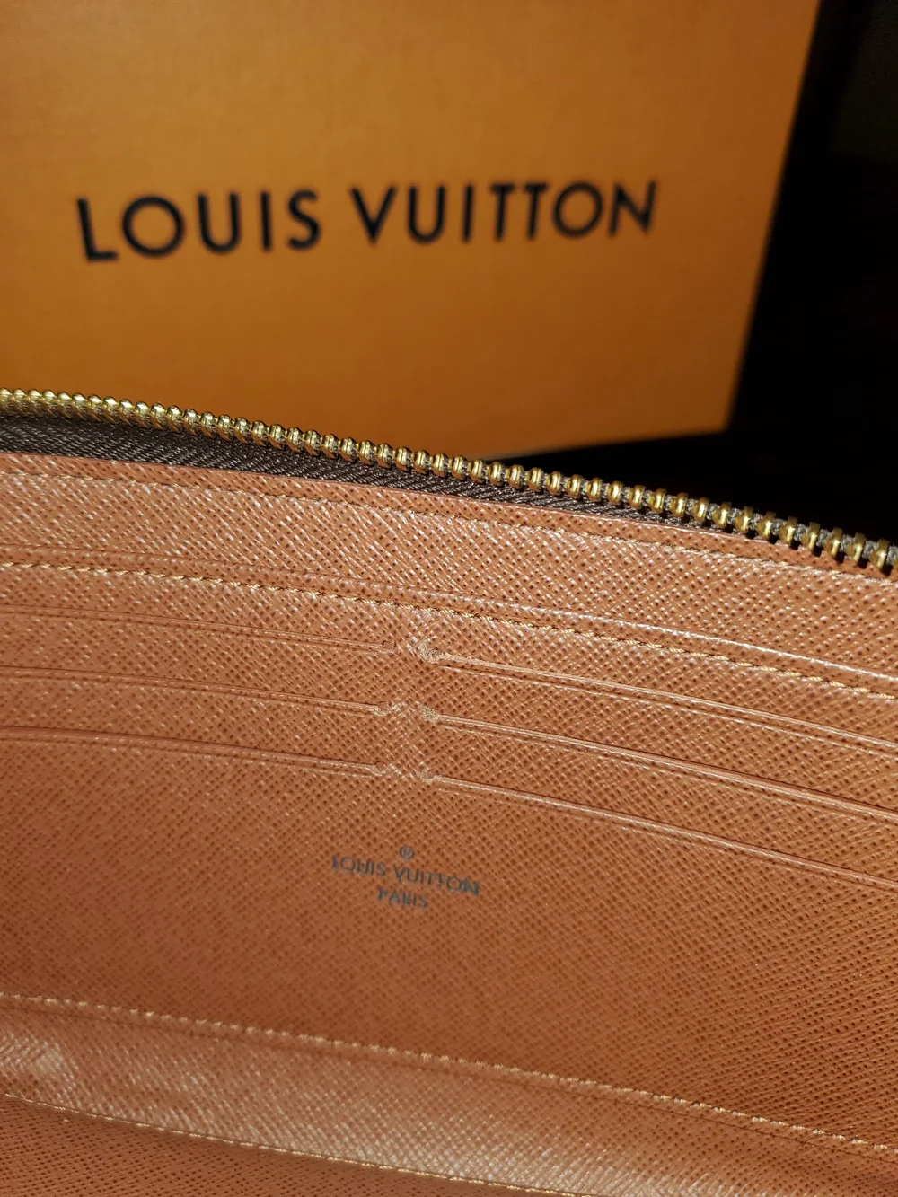 Louis Vuitton Brown Monogram Zip Wallet with Gold-Tone Hardware